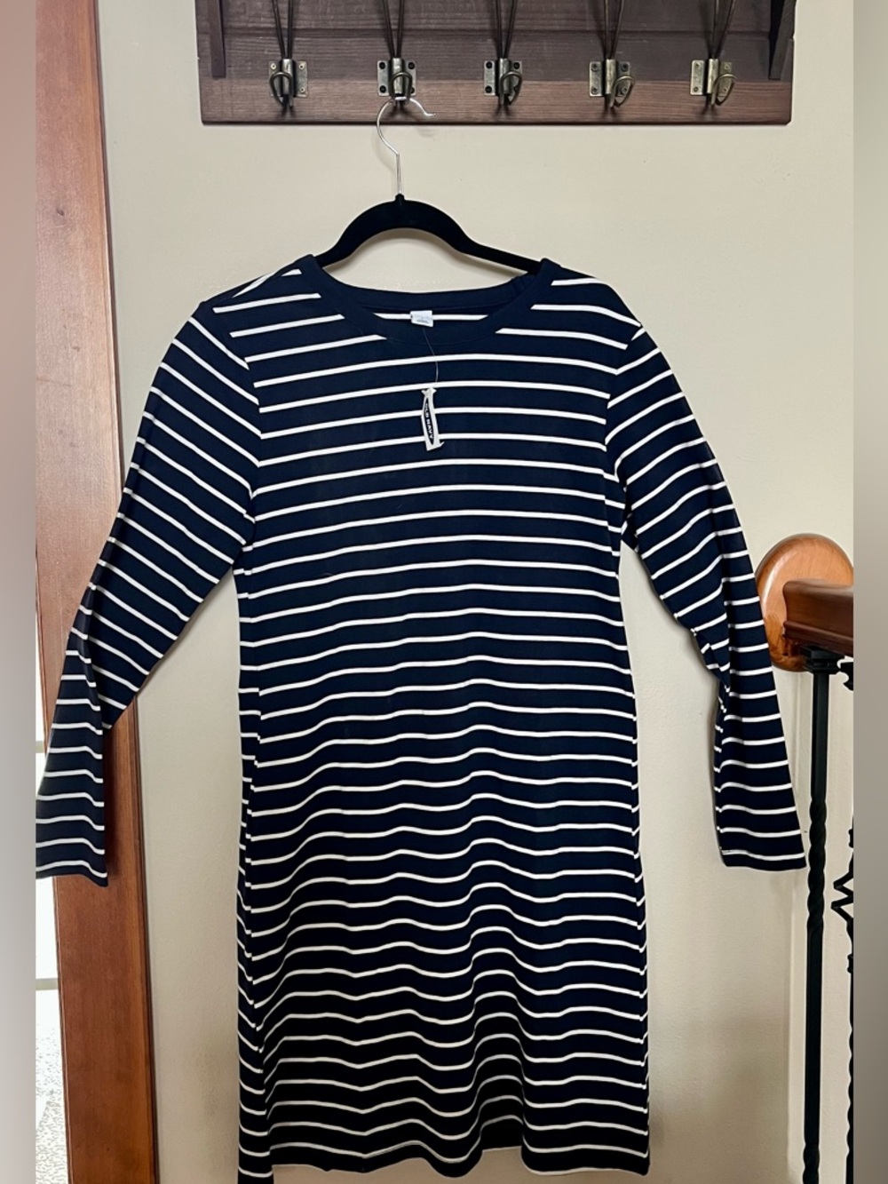 Old Navy Striped Navy and White Long-Sleeve Tee Dress Sz L NWT